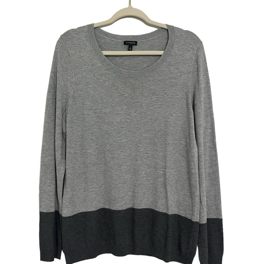 Talbots two tone sweater, lightweight super soft dark grey and light grey